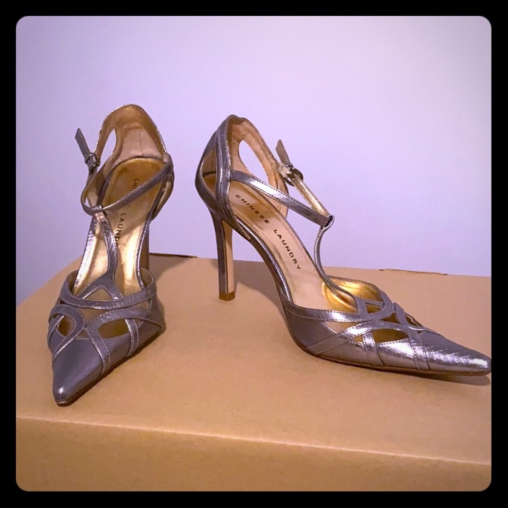 Silver Chinese Laundry strappy heels